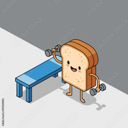 Animated Toast Lifting Weights with Bench Press.