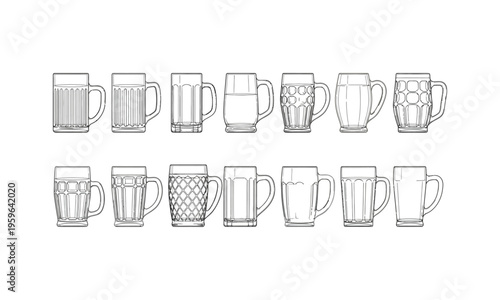 Illustration of various beer glasses and mugs