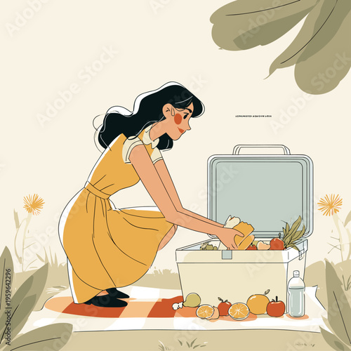 Woman Retrieving Lunch from Cooler Backpack