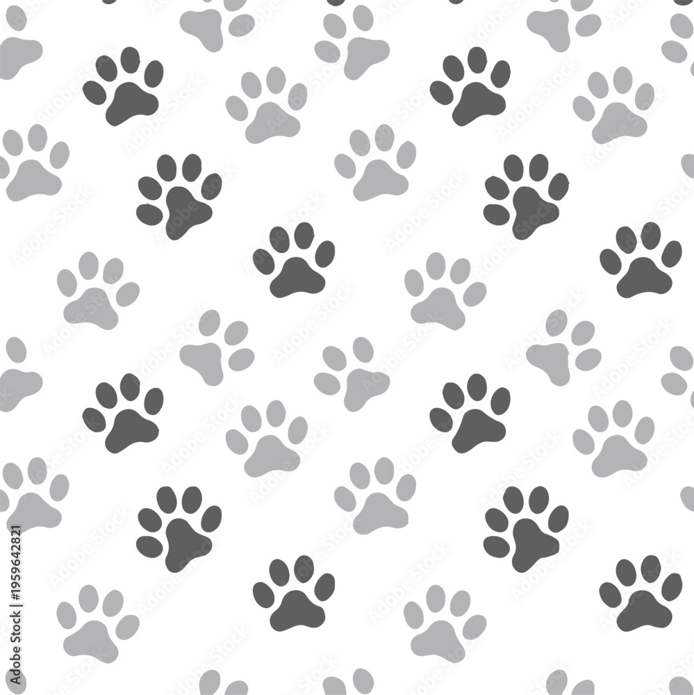 Fototapeta premium pawprint seamless pattern of gray paw prints on white background