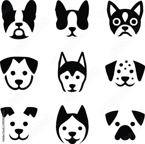 dog breed icons collection minimal black white vector emblems