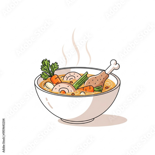 Turkey Neck Soup Bowl Hot Homemade Comfort Food Vector Illustration