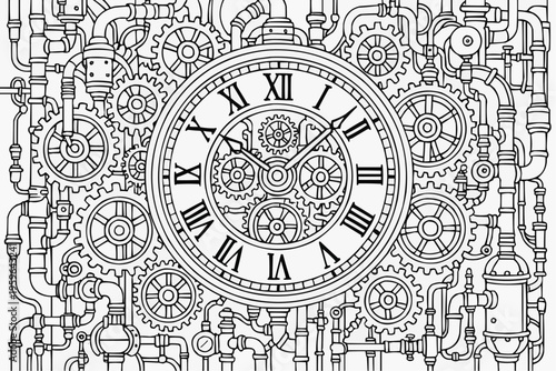 Difficult coloring page for children - a mechanical clock with gears
