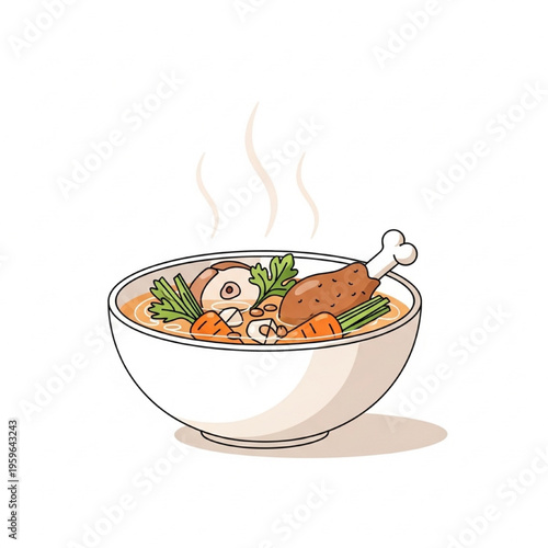 Turkey Neck Soup Bowl Hot Homemade Comfort Food Vector Illustration
