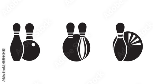 Bowling icons with balls and pins in different positions  bowling balls and pins  sport graphics