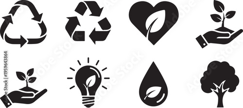Eco friendly symbols and icons for sustainable living concept