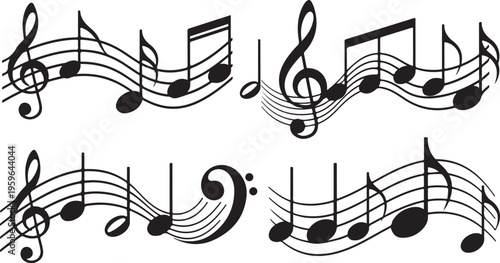 Musical notes and symbols on a white background illustration