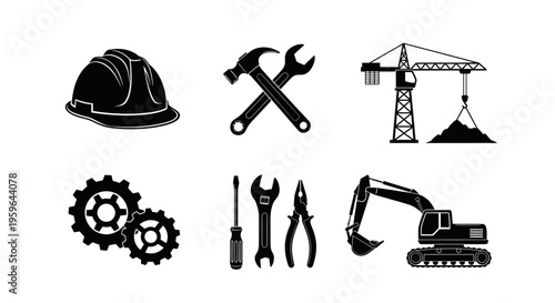 flat vector Set of 6 Construction Icons isolated on White Background vector background, vector illustration