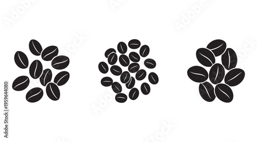 Coffee beans in three piles on white background for food and beverage concepts  coffee beans