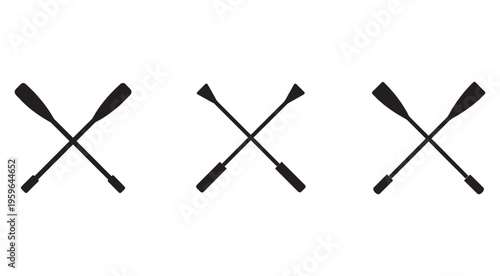 Crossed oars in different positions for rowing or canoeing sports equipment  isolated on white background