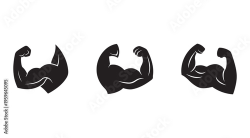 Flexible biceps poses with different arm and hand positions  strong muscular arms in various flexing postures