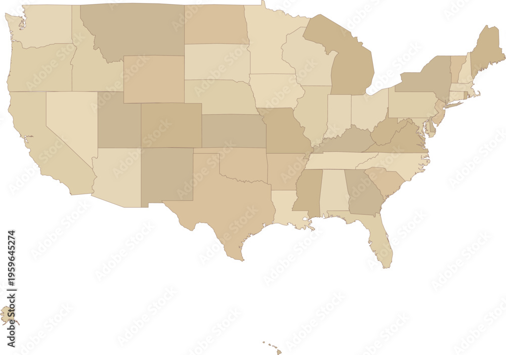 Fototapeta premium USA map vintage classic style beige states United States illustration