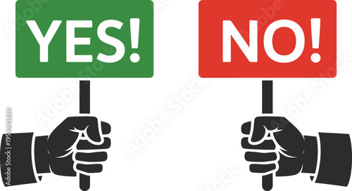 Yes No choice hand banner, hand pointer selecting yes or no option