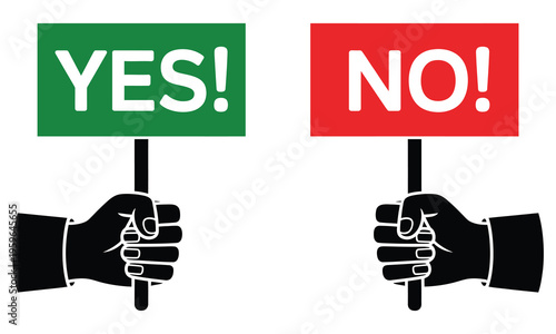 Yes No choice hand banner, hand pointer selecting yes or no option