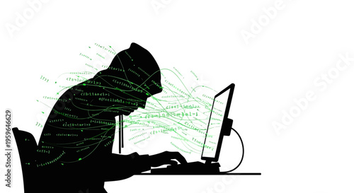 Hacker, cyber attack, computer crime, security threat, vector illustration