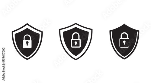 Security shield icons with padlock  protection and safety symbols  lock and shield graphics