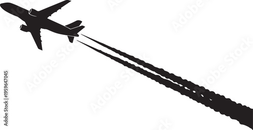 Airplane flying high in the sky with contrails trailing