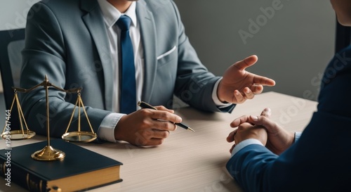 A lawyer discusses a case with a client