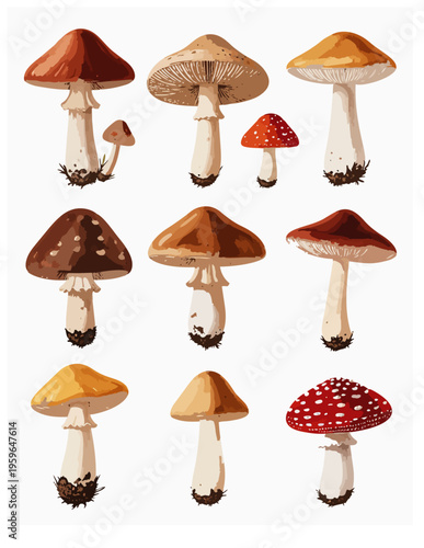 Vintage Botanical Illustrations of Forest Mushrooms and Fungi Stickers