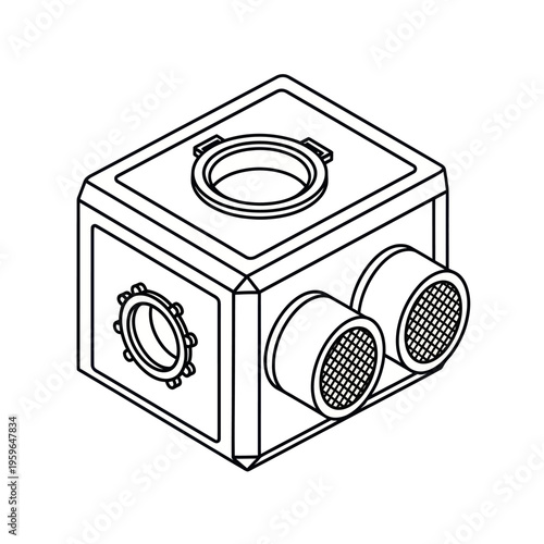 Isometric View of a Sensor Module Line Art.