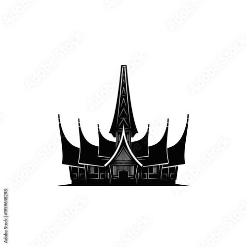 Silhouette of Traditional Minangkabau House, West Sumatra, Indonesia.