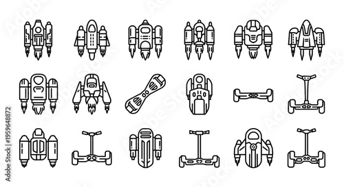 Collection of various drone line icons.