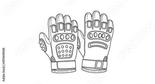 Detailed drawing of motorcycle gloves.
