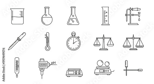 Science equipment icons and tools.