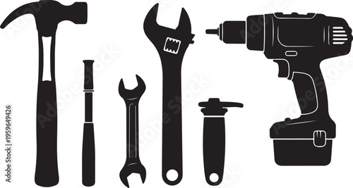 Collection of various tools on a white background illustration