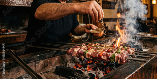 World Street Food and Traditional Cuisine Series: Turkish Lamb Kebab on Charcoal Grill