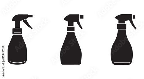 Spray bottles with different nozzle designs  cleaning supplies  household items