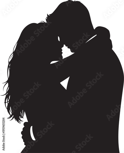 Silhouette of a romantic couple sharing a tender kiss