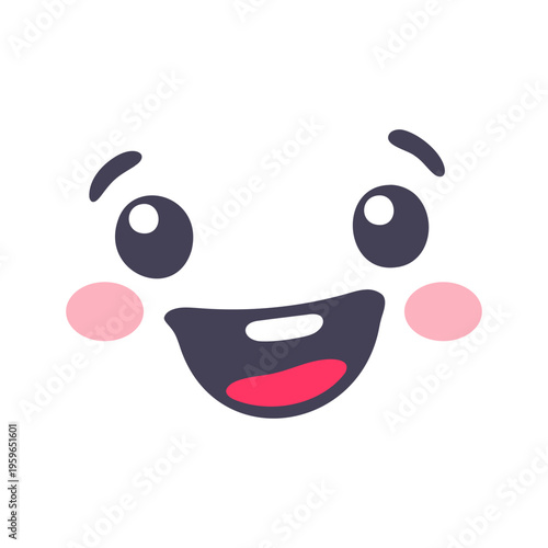 A cheerful cartoon face with a big smile and rosy cheeks in a minimalist vector design
