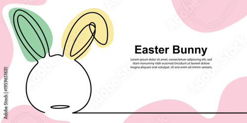 Modern Easter Sunday Illustration with Bunny, Decorative Eggs and Minimal Clean Design Style