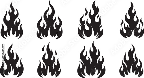 Set of black flame icons on white background graphic design