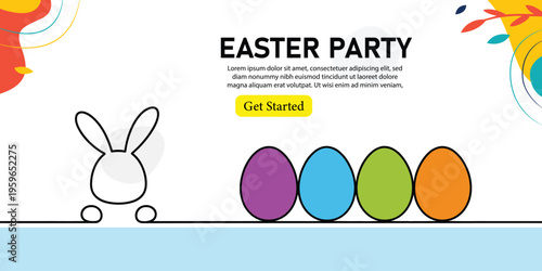 Colorful Easter Bunny with Eggs on Blackboard Background, Spring Floral Festive Greeting