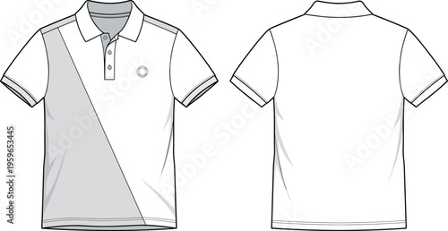 Men polo shirt front and back view short sleeve collared t shirt apparel mockup vector illustration isolated on white