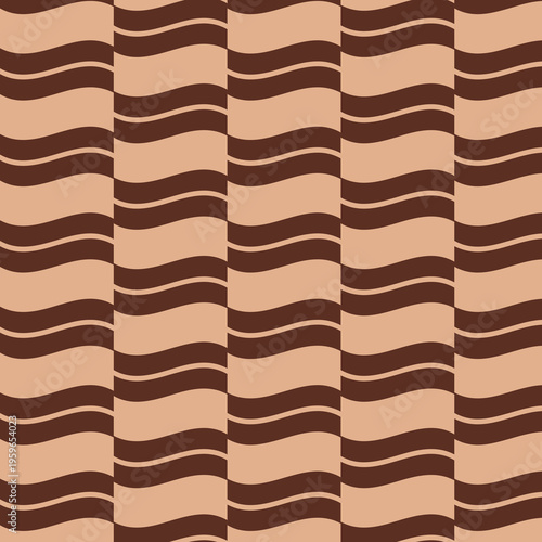 Premium Seamless Retro Wave Stripe Pattern, Abstract Wavy Lines Background in Warm Brown and Beige, Minimal Geometric Vintage Texture for Textile, Fabric, Wallpaper Design