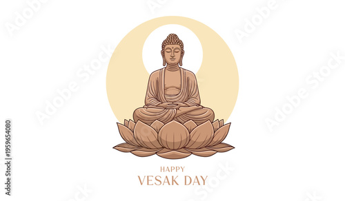 Vesak Day Greeting Card Template with Spiritual Buddhist Illustration