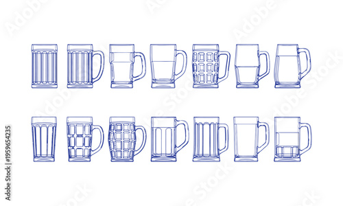 A collection of various beer glasses and mugs