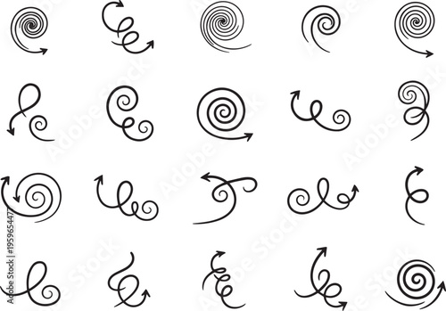 Collection of hand drawn swirl and curl line art designs