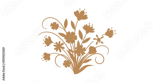 Floral, Brown, Vector, Illustration, Ornate, Botanical, Design Element