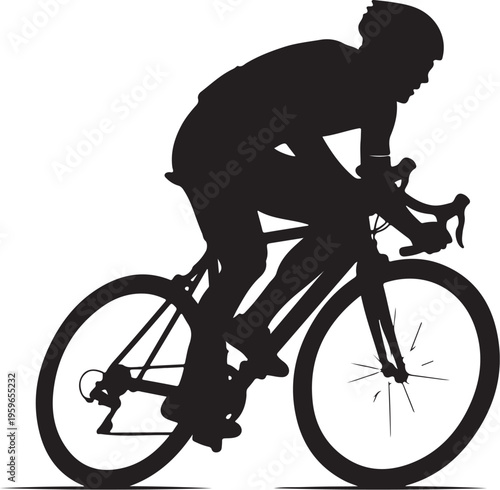 Silhouette of a cyclist riding a bicycle quickly outside