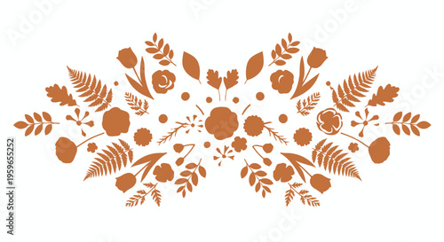 Brown leaf, floral, and botanical vector illustrations, decorative foliage set