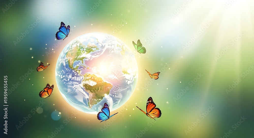 Fototapeta premium Earth, butterflies, eco friendly, green planet, nature