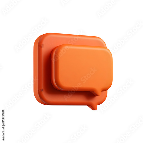 Bright orange speech bubbles stacked in 3D rendering on transparent background