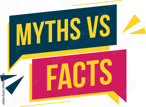 Myths vs Facts typography banner, colorful speech bubbles for truth and fiction, vector icon set