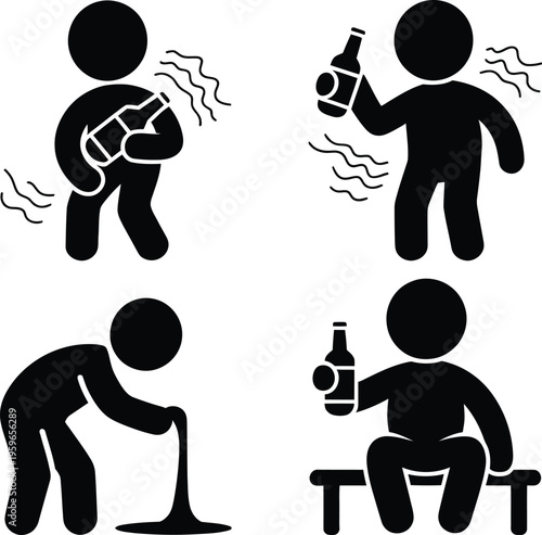 Illustrations depicting the negative effects of excessive alcohol consumption on individuals
