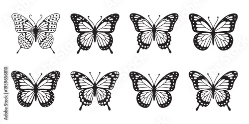 Decorative butterfly vector illustrations featuring swallowtail and monarch wing patterns for craft projects