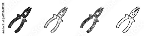 Sketch pliers icon design set